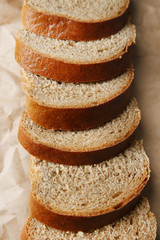 Bread  slices on wooden board, close-up