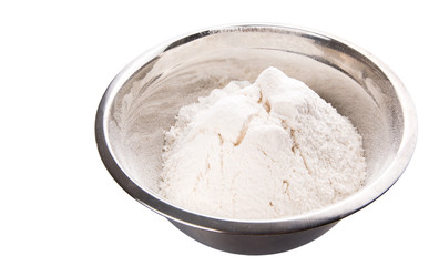 Flour in mixing steel mixing bowl.