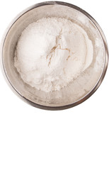 Flour in mixing steel mixing bowl.