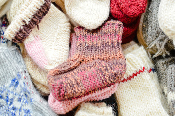 Fototapeta na wymiar Wonderful comfy handicraft knitted socks