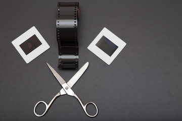 Slide , reversal film and scissors with copy space