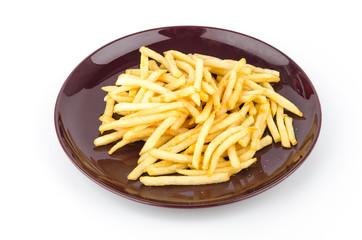 French fries dish isolated white background