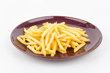 French fries dish isolated white background