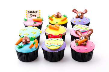 Easter cupcakes isolated white background