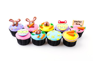 Easter cupcakes isolated white background