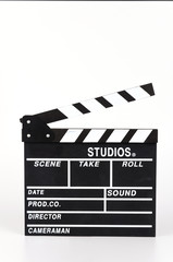 Clapper movie board isolated white background
