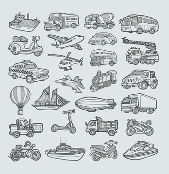 Transportation Icons Sketch. Easy to use, edit or change color.