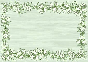 Retro floral vector border at engraving style.