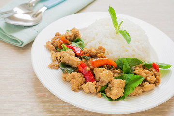 Basil fried rice with pork, Thai food