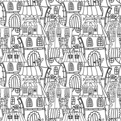 Fototapeta premium Houses monochrome seamless pattern