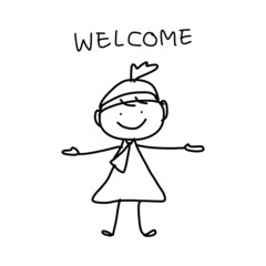 hand drawing cartoon concept happy business woman