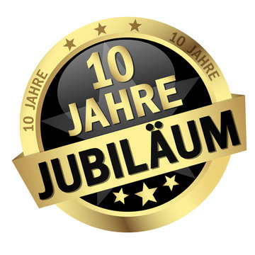 Button mit Banner " 10 JAHRE JUBILÄUM "