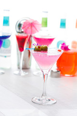 Cocktail with caviar and flower