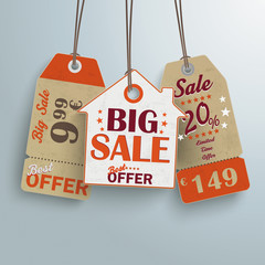 3 Vintage Price Sticker House Silver Background