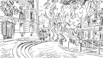 Street in Paris - sketch  illustration