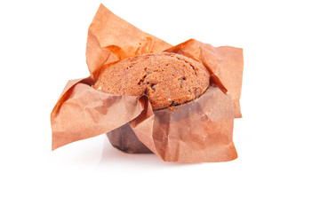 chocolate cupcake isolated on white, food photo