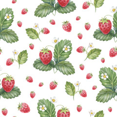 Fototapety  Seamless pattern with watercolor strawberry bush