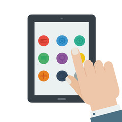 flat tablet app device hand touch screen isolated