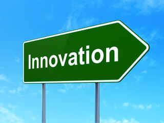 Finance concept: Innovation on road sign background