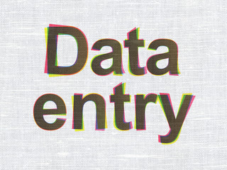 Information concept: Data Entry on fabric texture background