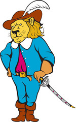 Musketeer Lion Hat Sword Cartoon