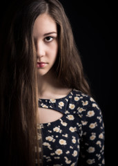 Beautiful girl looking intense