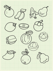 Freehand drawing fruit on a graph paper.