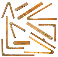 carpenter's rule of 19th century with brass level set isolated o