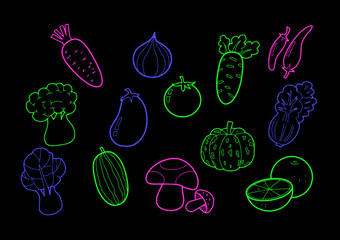 Freehand drawing vegetables isolate on black.