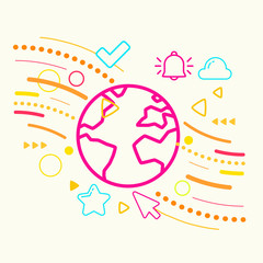 Earth on abstract colorful geometric light background with diffe