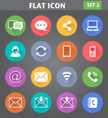 Communication Icons set in flat style with long shadows.