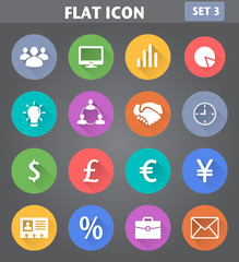 Business Icons set in flat style with long shadows.