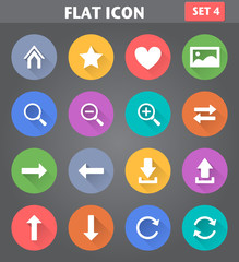 Web Navigation Icons set in flat style with long shadows.