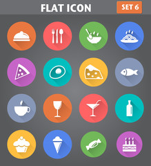 Food and Drink set in flat style with long shadows.