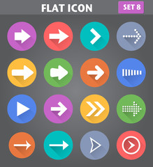 Arrow Icons set in flat style with long shadows.