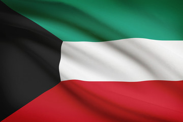Series of ruffled flags. State of Kuwait.