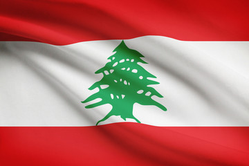 Series of ruffled flags. Lebanese Republic.