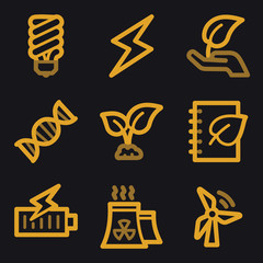 Fototapeta premium Eco web icons, gold line set