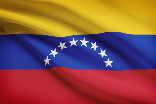 Series of ruffled flags. Bolivarian Republic of Venezuela.