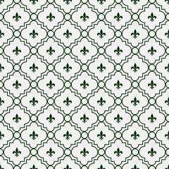 White and Dark Green Fleur-De-Lis Pattern Textured Fabric Backgr