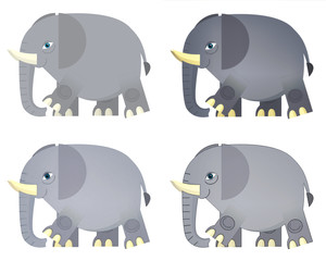 Cartoon elephant - 4 styles of coloring