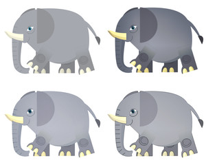 Cartoon elephant - 4 styles of coloring