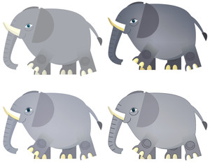 Cartoon elephant - 4 styles of coloring
