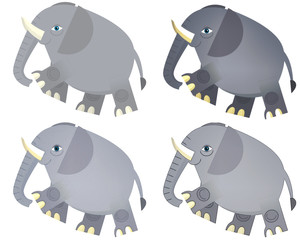 Cartoon elephant - 4 styles of coloring