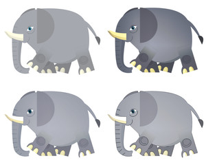 Cartoon elephant - 4 styles of coloring