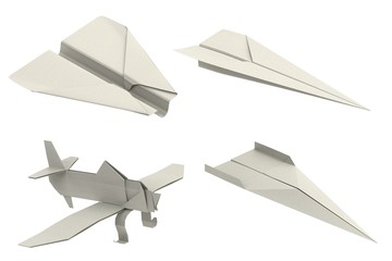 realistic 3d render of origami planes