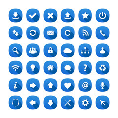 Blue rounded square long shadow style icons