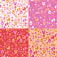 Set of color seamless patterns of baby icons