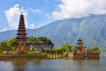 Pura Ulun Danu on lake Beratan, Bali, Indonesia - obrazy, fototapety, plakaty