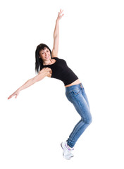 young dancer woman dancing against white background